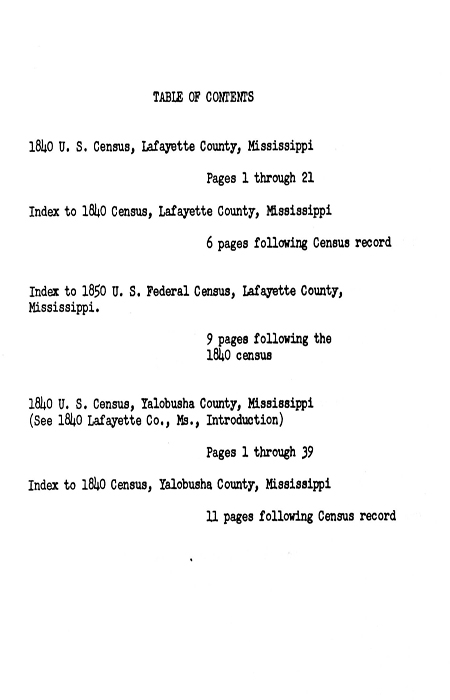 table of contents